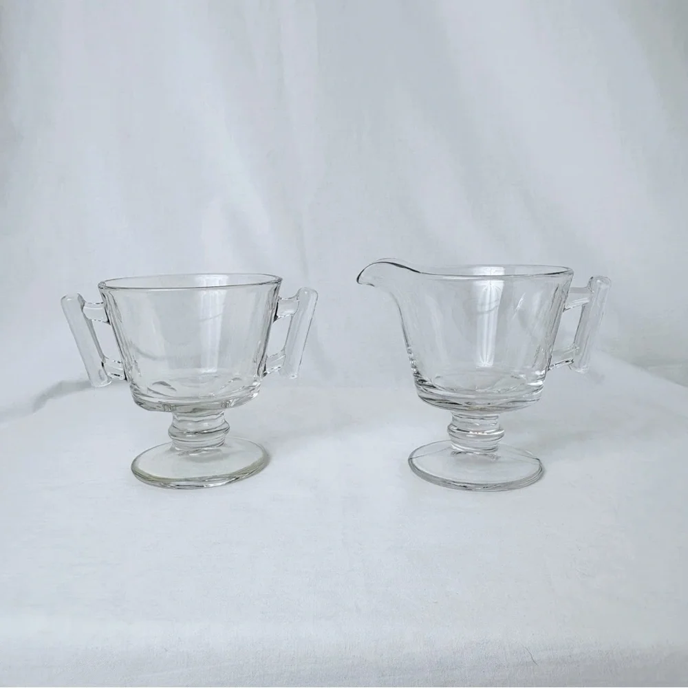 Vintage Fostoria Raleigh Glass Sugar Bowl & Creamer Set